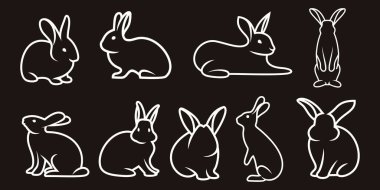 Çizgi tavşanlarının logo tasarım vektörlerinin simgelerini ayarla