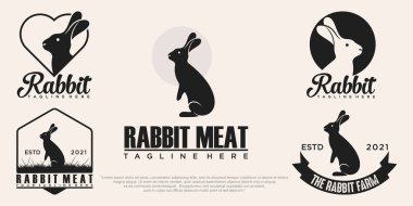 Tavşan logosu tasarım vektör şablonu kümesi, hayvansal logo şablonu
