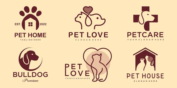 stock vector Pet care icon set logo with dog and cat silhouette symbol for store veterinary clinic hospital