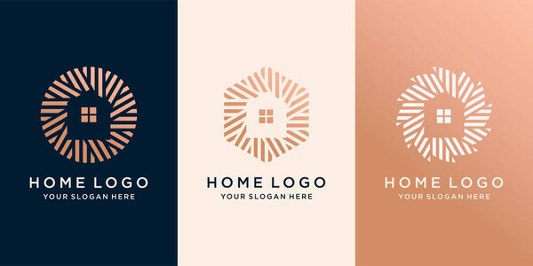 set of Simple house logo with creative modern outline concept circle. template Premium Vector
