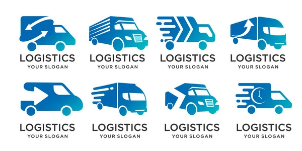 Zestaw Ciężarówek Projektowych Dostawa Logistyczna Logo Szybkiej Wysyłki Szablon Projektu — Wektor stockowy