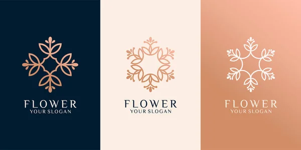 Conjunto Linha Luxo Arte Flor Logotipo Design Premium Vetor — Vetor de Stock