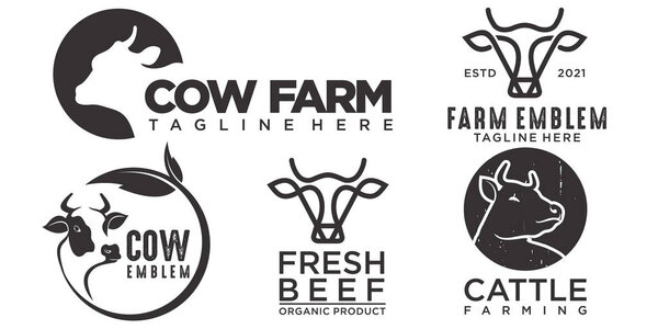 icon set Cow head silhouette emblem logo label. Vector illustration.