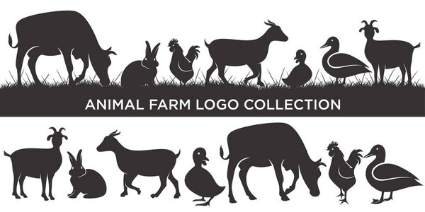 set of Livestock logo with cow, chicken,goat,duck, rabbit and pig. Badge or label logo
