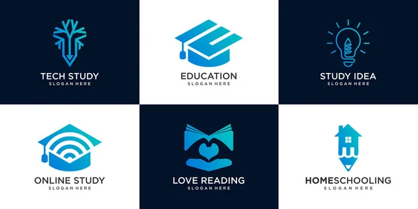 Набор Шаблонов Логотипа Университета Академии Школы Образования Курса Лицензионные Стоковые Иллюстрации