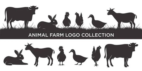 Логотип Домашнего Скота Коровой Курицей Козой Уткой Кроликом Свиньей Значок Лицензионные Стоковые Векторы