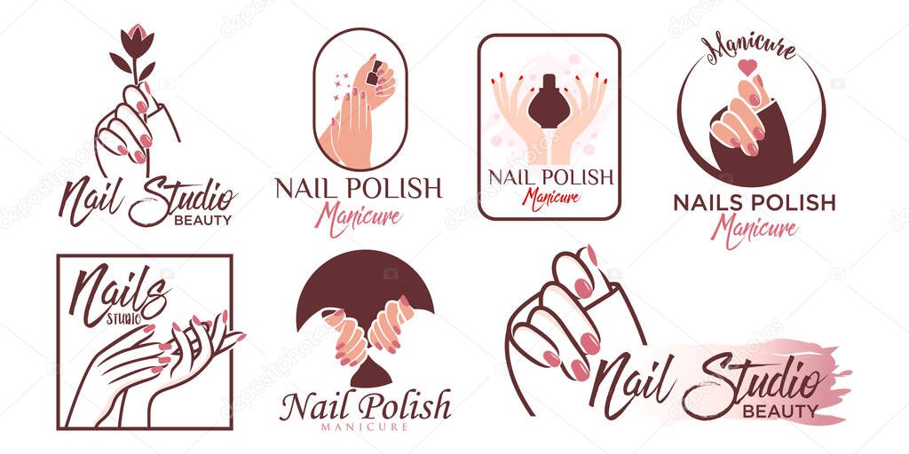 Nails art studio or nails polish icon set logo design template