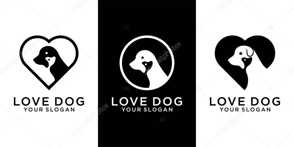 Set of logo dog and simple Love dog design premium vector Premium Vector