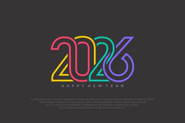 Mutlu yıllar 2026 tasarımı, 2026 logo metin tasarımı. Yeni yıl kutlama konsepti. Vektör illüstrasyonu