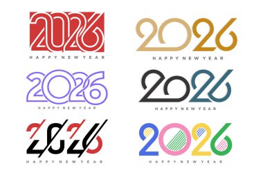Mutlu yıllar 2026 tasarımı, 2026 logo metin tasarımı. Yeni yıl kutlama konsepti. Vektör illüstrasyonu