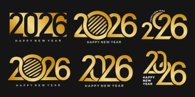 Mutlu yıllar 2026 tasarımı, 2026 logo metin tasarımı. Yeni yıl kutlama konsepti. Vektör illüstrasyonu