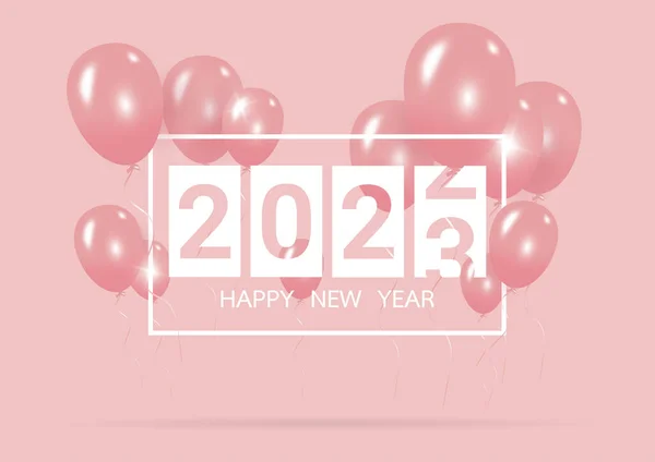 Boldog Évet 2023 Kreatív Rózsaszín Lufi Koncepció Pasztell Rózsaszín Háttér — Stock Vector