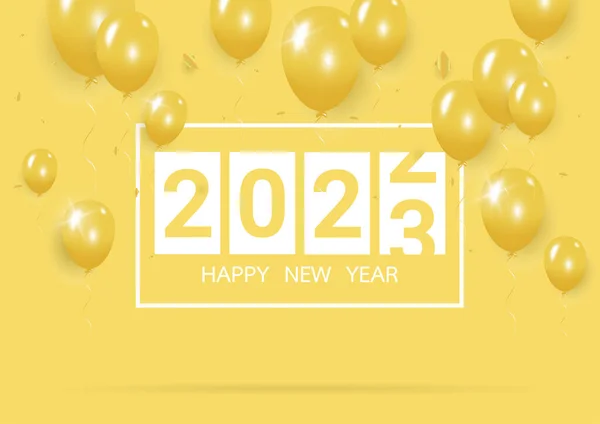 Happy New Year 2023 Creative Yellow Balloon Concept Pastel Yellow — Stock Vector