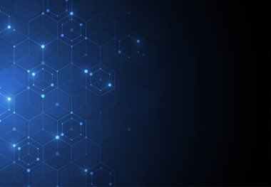 Abstract science template. Technology lines and dots connection background. Wallpaper or banner with a DNA molecules. Vector illustration