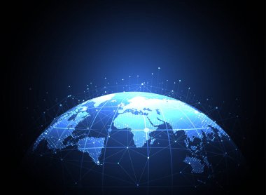 Genel ağ bağlantısı. Küresel iş dünyasının dünya haritası ve kompozisyon kavramı. Vektör İllüstrasyonu