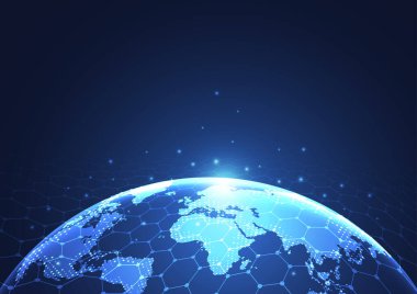 Genel ağ bağlantısı. Küresel iş dünyasının dünya haritası ve kompozisyon kavramı. Vektör İllüstrasyonu