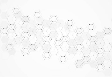 Abstract science template. Technology lines and dots connection background. Wallpaper or banner with a DNA molecules. Vector illustration