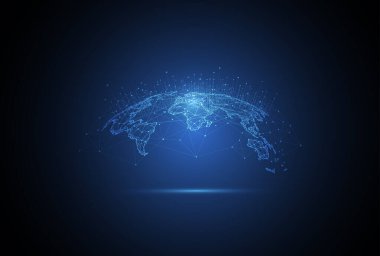 Genel ağ bağlantısı. Küresel iş dünyasının dünya haritası ve kompozisyon kavramı. Vektör İllüstrasyonu