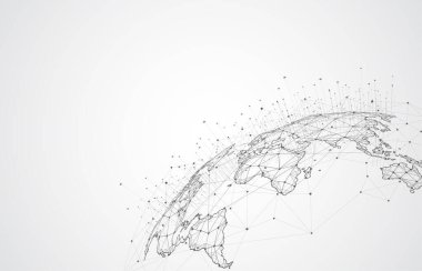 Genel ağ bağlantısı. Küresel iş dünyasının dünya haritası ve kompozisyon kavramı. Vektör İllüstrasyonu