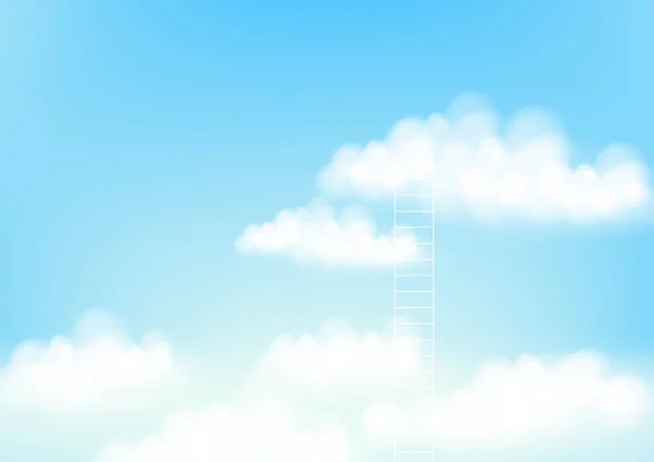 はしご青空に現実的な雲につながる ベクターイラスト — ストックベクタ