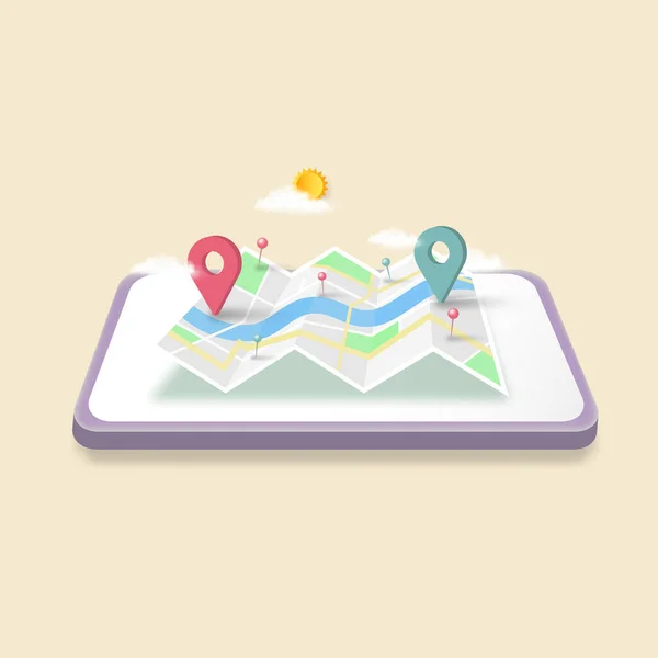 Localização Mapa Pinos Com Pontos Verificação Navigator Para Negócio Gps — Vetor de Stock