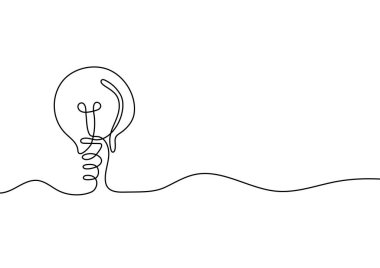 Continuous line drawing. Light bulb of a yellow business ideas concept. Vector illustrations clipart
