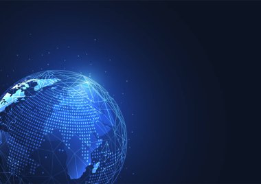 Genel ağ bağlantısı. Küresel iş dünyasının dünya haritası ve kompozisyon kavramı. Vektör İllüstrasyonu