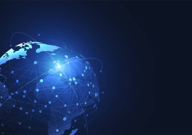 Genel ağ bağlantısı. Küresel iş dünyasının dünya haritası ve kompozisyon kavramı. Vektör İllüstrasyonu