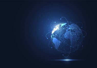 Genel ağ bağlantısı. Küresel iş dünyasının dünya haritası ve kompozisyon kavramı. Vektör İllüstrasyonu