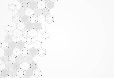 Abstract science template. Technology lines and dots connection background. Wallpaper or banner with a DNA molecules. Vector illustration