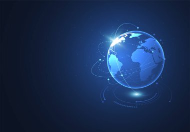 Genel ağ bağlantısı. Küresel iş dünyasının dünya haritası ve kompozisyon kavramı. Vektör İllüstrasyonu