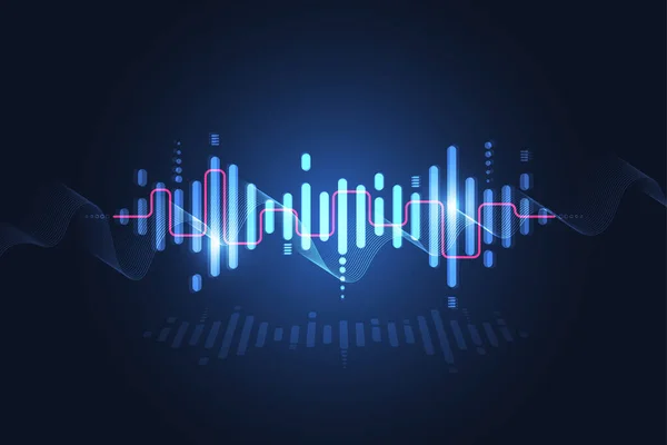 Modern Speaking Sound Waves Oscillating Dark Blue Light Abstract Technology — Vector de stock