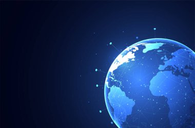 Genel ağ bağlantısı. Küresel iş dünyasının dünya haritası ve kompozisyon kavramı. Vektör İllüstrasyonu