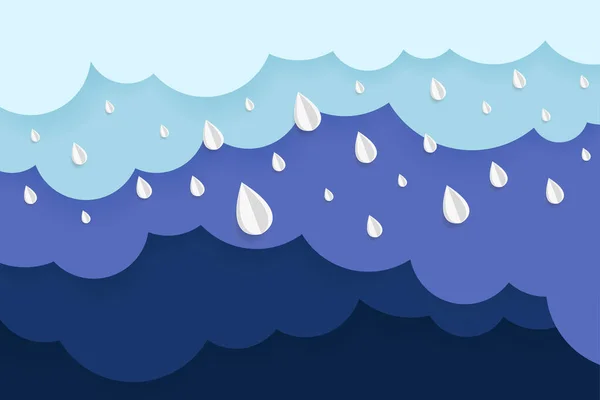 Automne Pluvieux Avec Fond Nuageux Multicolore Dégradé Style Art Papier — Image vectorielle