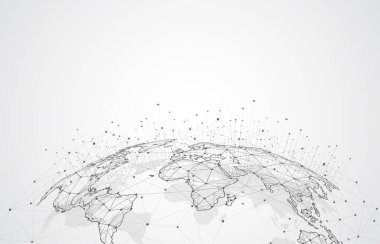 Genel ağ bağlantısı. Küresel iş dünyasının dünya haritası ve kompozisyon kavramı. Vektör İllüstrasyonu