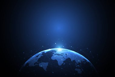 Genel ağ bağlantısı. Küresel iş dünyasının dünya haritası ve kompozisyon kavramı. Vektör İllüstrasyonu