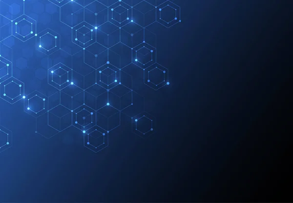 Abstract science template. Technology lines and dots connection background. Wallpaper or banner with a DNA molecules. Vector illustration