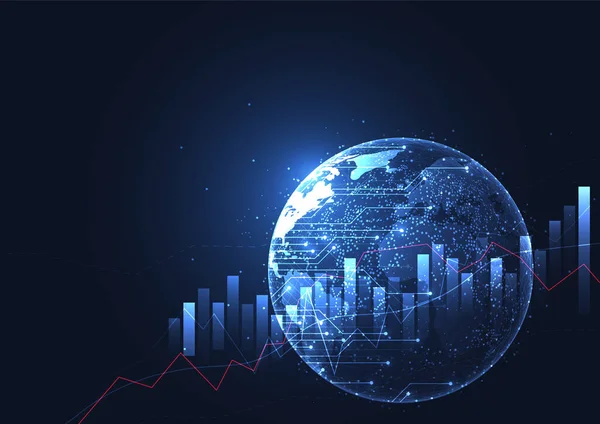 Globalne Połączenie Sieciowe Wykresem Futurystycznej Koncepcji Finansowej Mapa Świata Globalny — Wektor stockowy
