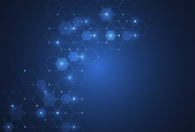 Abstract science template. Technology lines and dots connection background. Wallpaper or banner with a DNA molecules. Vector illustration