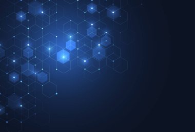Abstract science template. Technology lines and dots connection background. Wallpaper or banner with a DNA molecules. Vector illustration