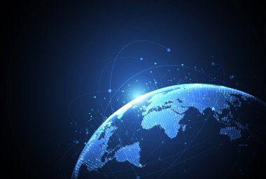 Genel ağ bağlantısı. Küresel iş dünyasının dünya haritası ve kompozisyon kavramı. Vektör İllüstrasyonu