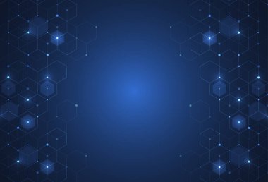 Abstract science template. Technology lines and dots connection background. Wallpaper or banner with a DNA molecules. Vector illustration