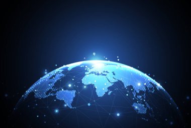 Genel ağ bağlantısı. Küresel iş dünyasının dünya haritası ve kompozisyon kavramı. Vektör İllüstrasyonu