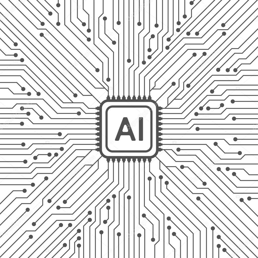 Artificial intelligence circuit line style. Machine learning design. Smart network digital technology. AI. Vector illustration