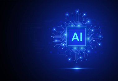 Artificial intelligence chipset on circuit board in futuristic concept technology artwork for web, banner, card, cover. Vector illustration