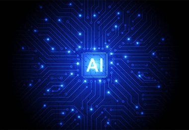 Artificial intelligence chipset on circuit board in futuristic concept technology artwork for web, banner, card, cover. Vector illustration