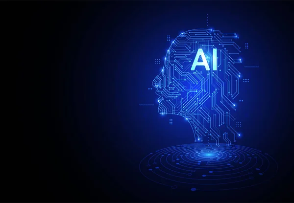 Artificiell Intelligens Hjärna Mänskligt Huvud Chipset Kretskort Futuristiska Koncept Teknik — Stock vektor