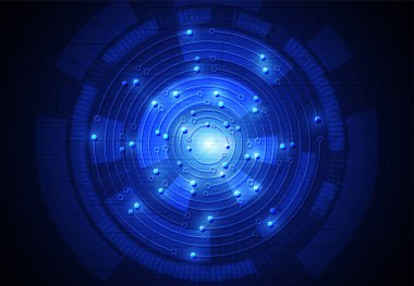 Abstract technology background with glowing neon circles. Vector illustration