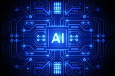 Artificial intelligence chipset on circuit board in futuristic concept technology artwork for web, banner, card, cover. Vector illustration