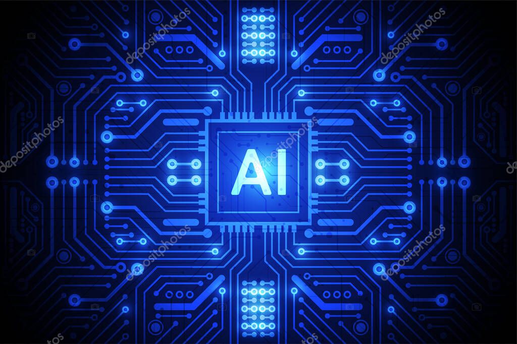 Artificial intelligence chipset on circuit board in futuristic concept technology artwork for web, banner, card, cover. Vector illustration